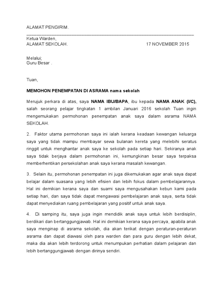 Contoh Surat Rasmi Untuk Bantuan Pendidikan Anak