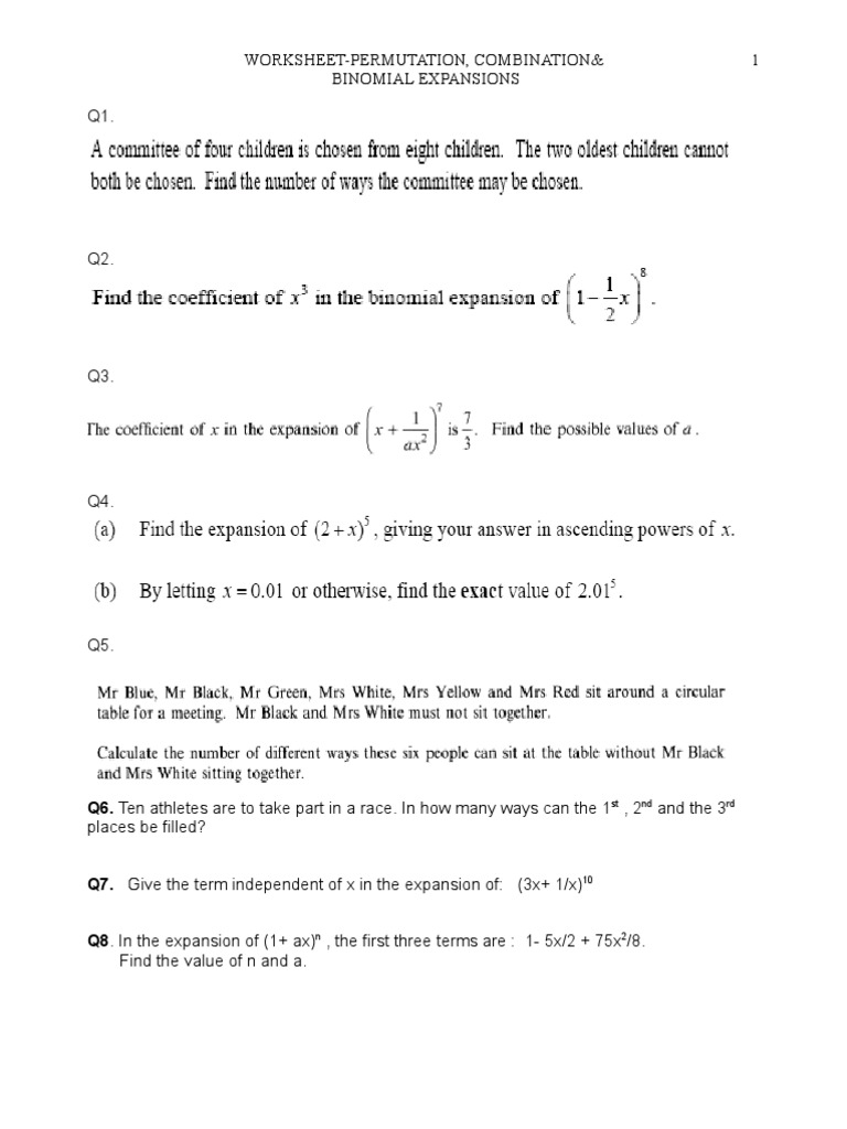 Binomial TH & Permutation & Combination PDF Business