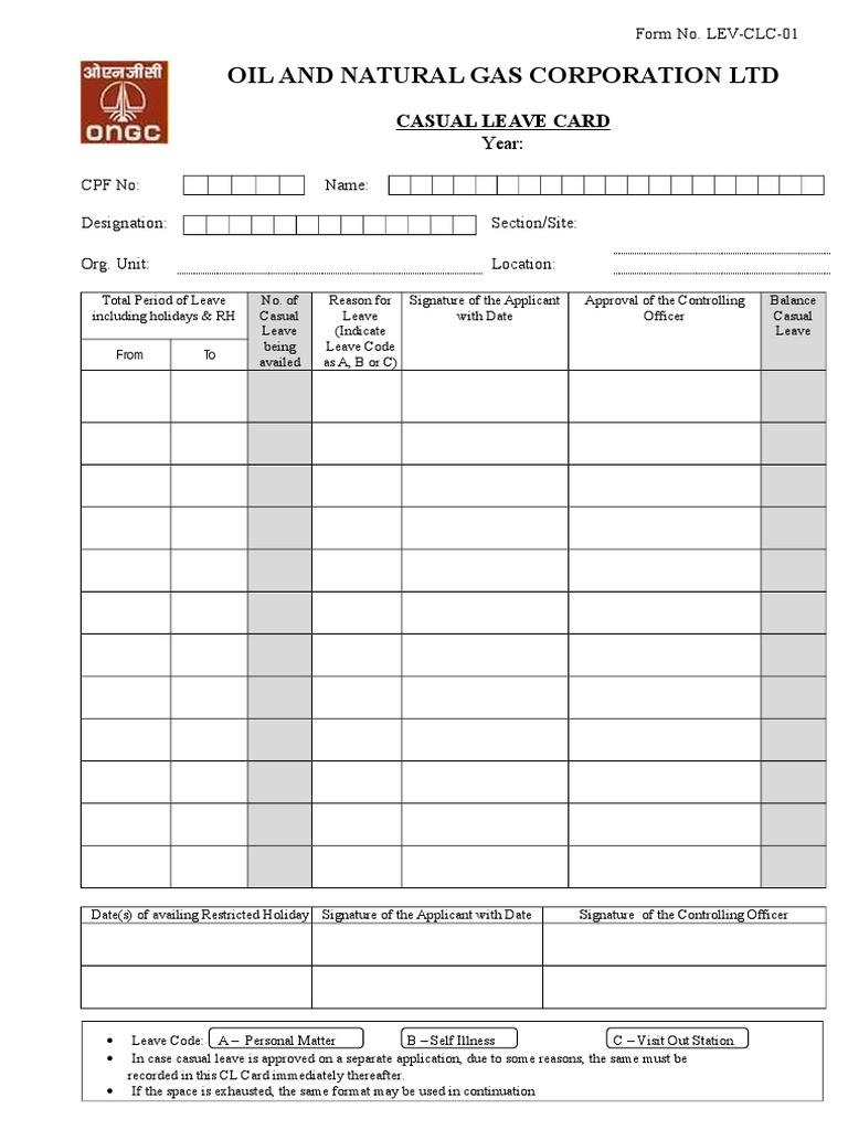 CASUAL LEAVE CARD.doc Government Politics