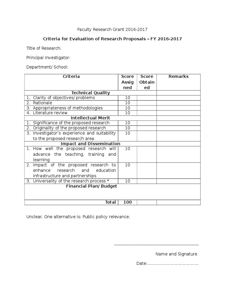 Criteria For Evaluation of Research Proposals | PDF | Business