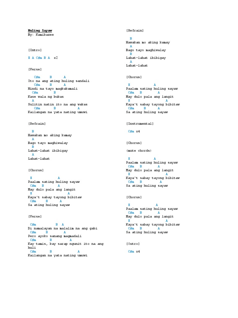Huling Sayaw Chords PDF