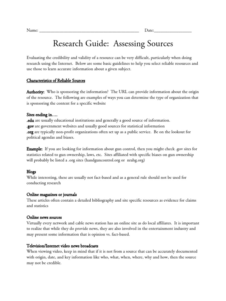 Evaluating Reliable Research Sources | PDF | News | Bias