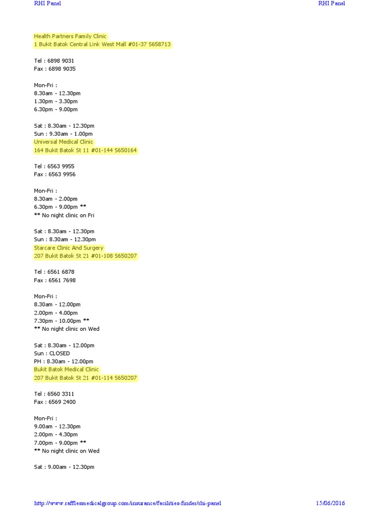 Rhi Panel Clinics West Pdf Medical And Health Organizations Primary Care