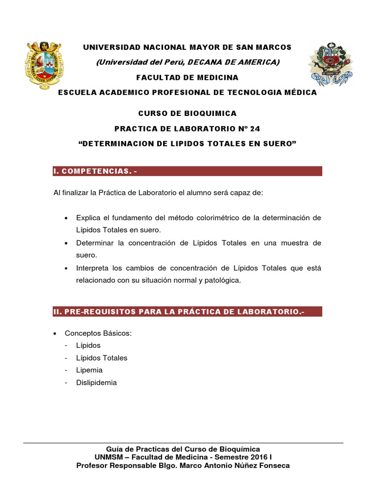 Determination of Total Lipids in Serum A Biochemistry Laboratory