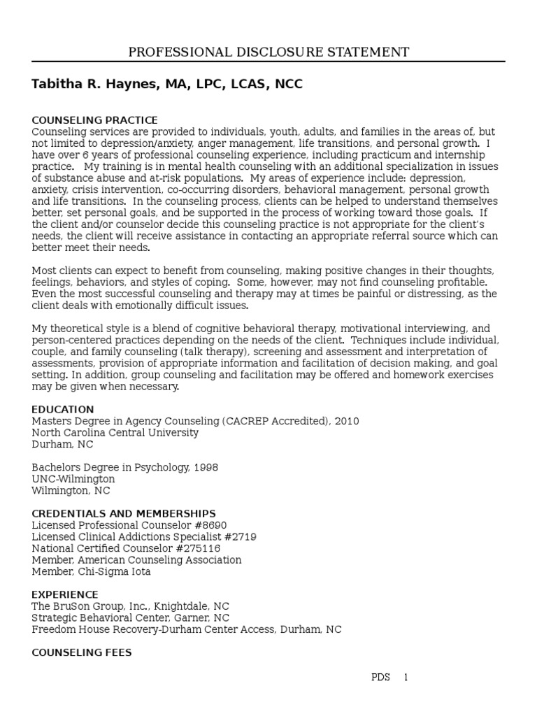 Professional Disclosure Statement 6 2016 For Weebly | PDF ...