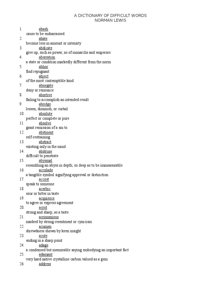 A Dictionary of Difficult Words PDF Emotions Psychological Concepts