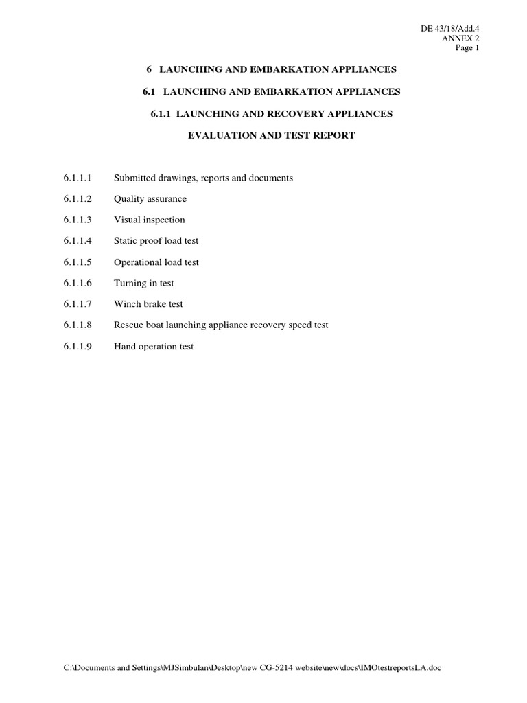 IMO Test Reports LSA PDF Quality Assurance Structural Load