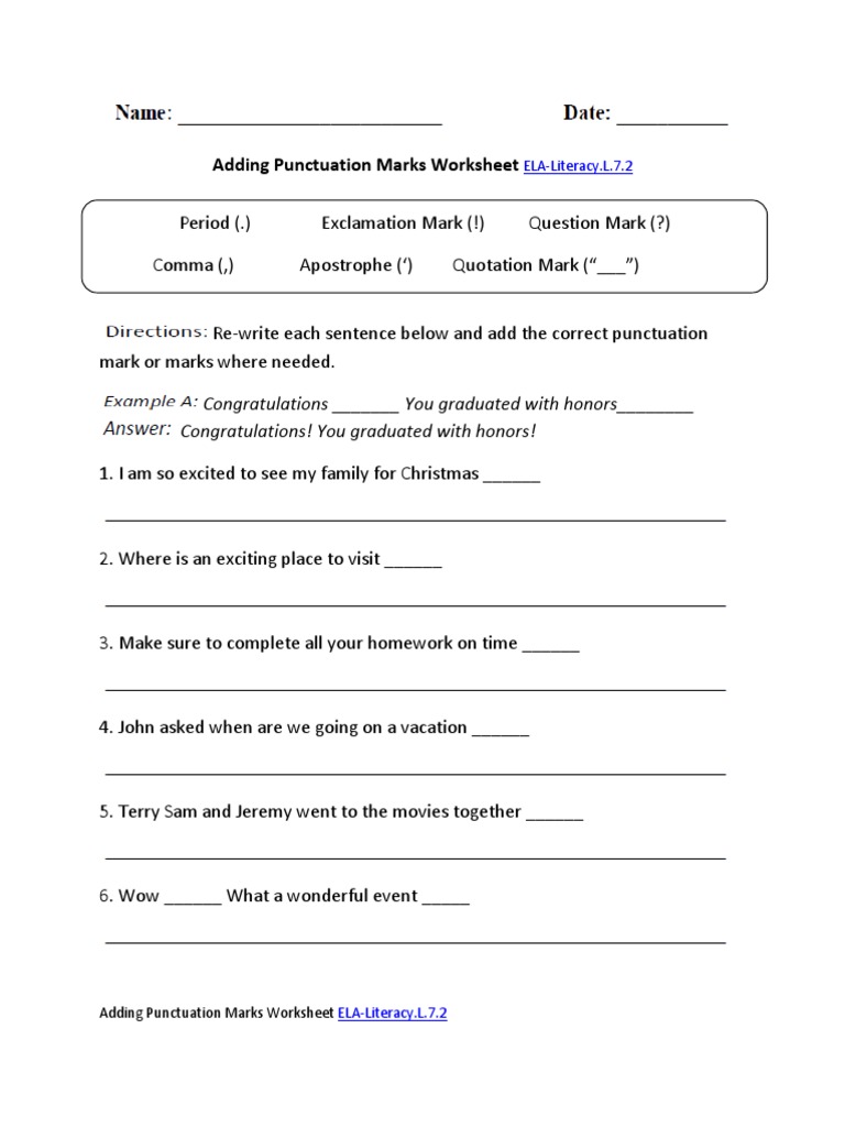 Adding Punctuation Marks Ela Literacy L 7 2 Pdf