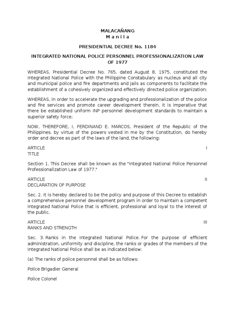 Integrated National Police Personnel Professionalization Law of 1977