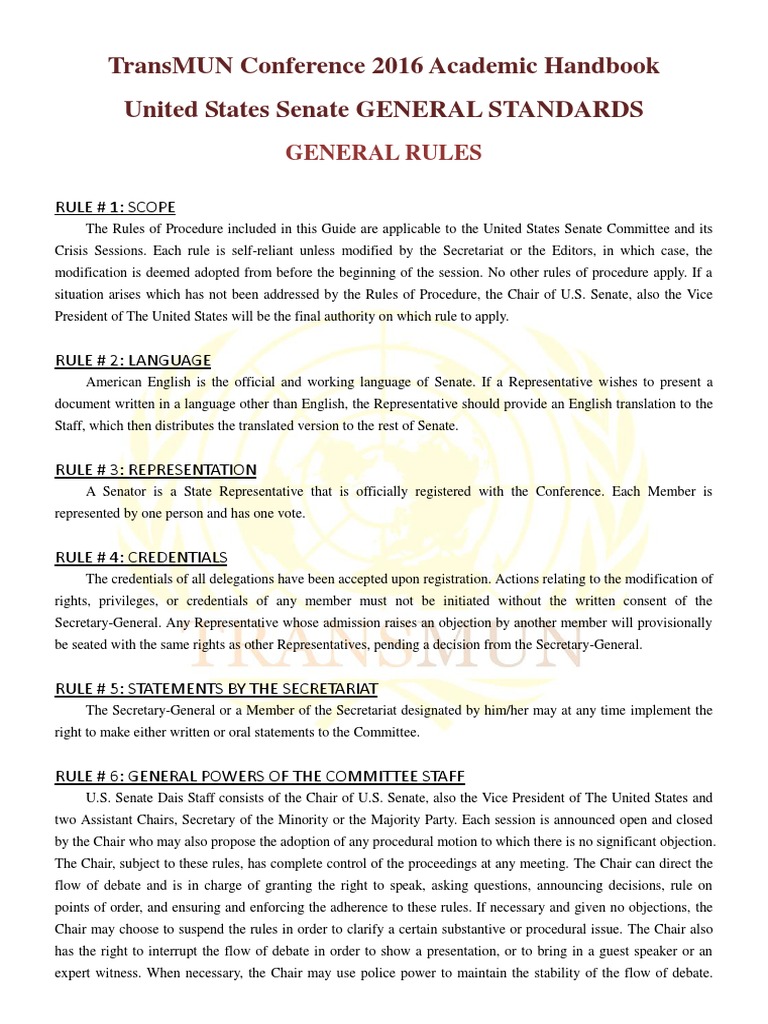 Transmun 2016 United States Senate Rule of Procedures | PDF | United ...