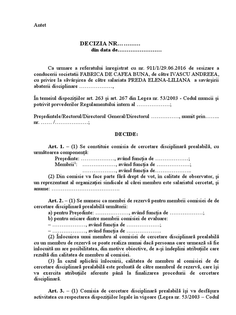 Model Decizie Constituire Comisie