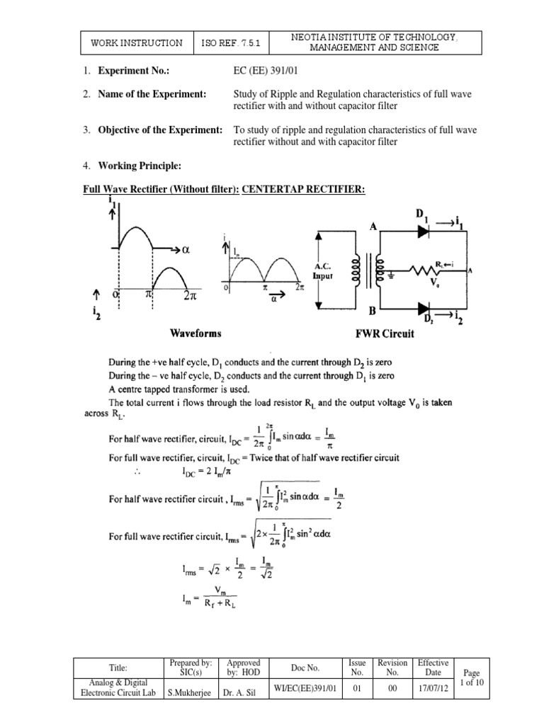 Rectifiers Experiment Rectifier Capacitor