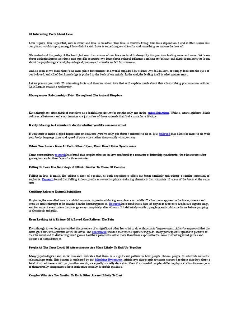 SOME INTERESTING FACTS ABOUT LOVE intelligence overview