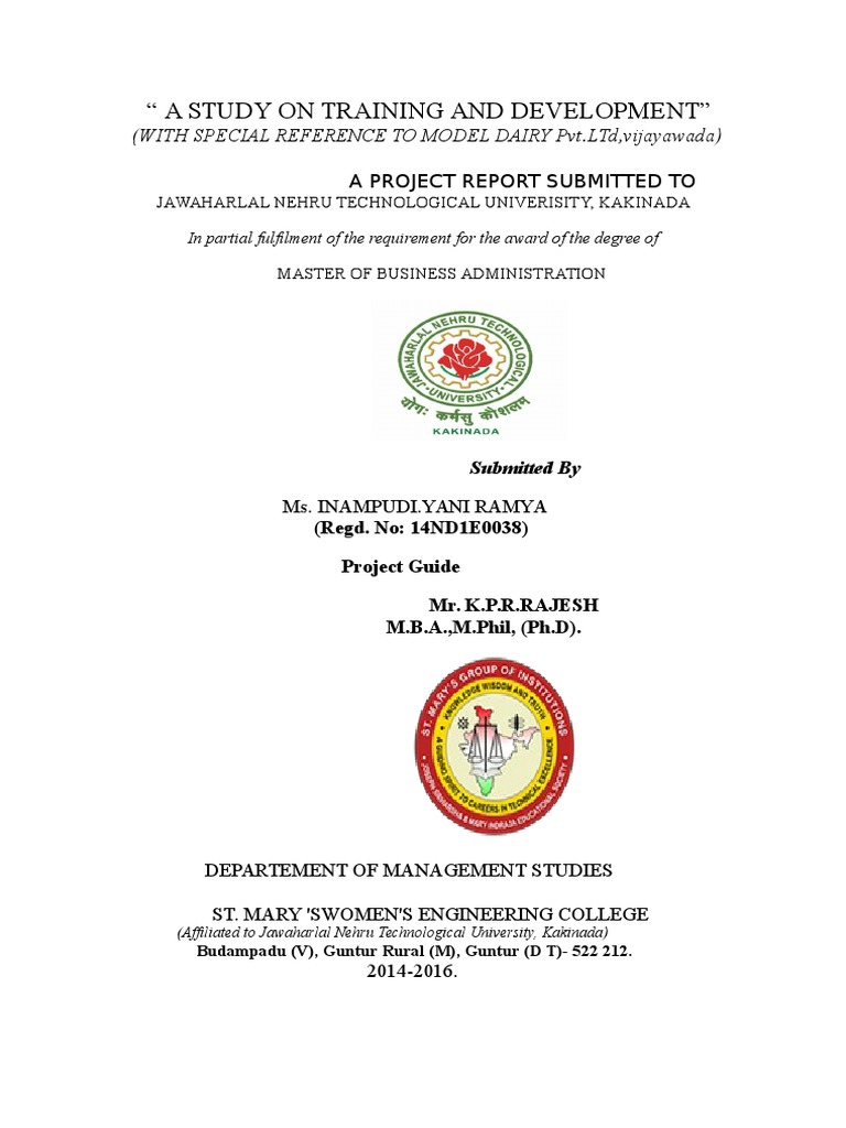 " A Study On Training and Development": A Project Report Submitted To ...