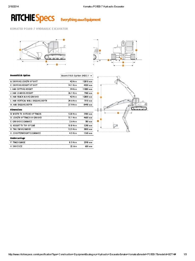 Komatsu PC600-7 Excavator Specs | PDF | Engines | Vehicles