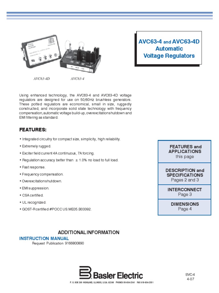 Regulador Avc634 Basler Electric PDF Electric Generator Amplifier