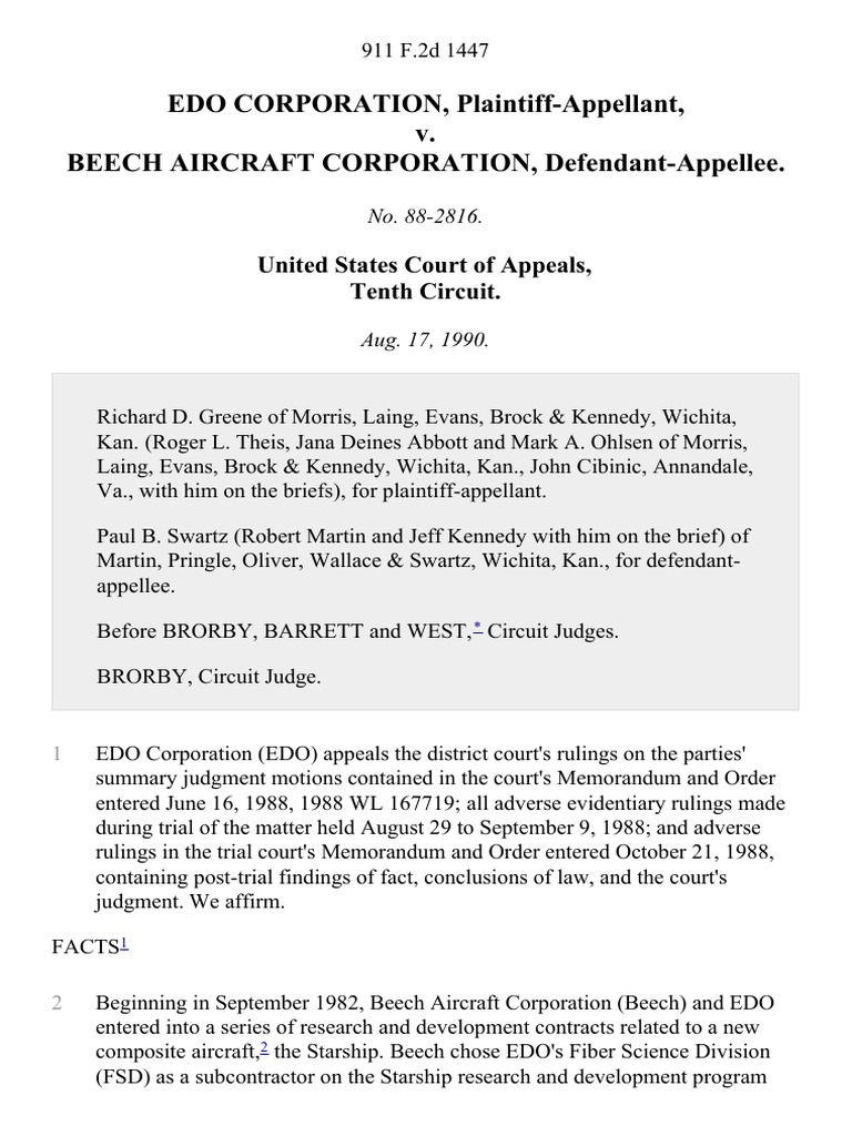Edo Corporation v. Beech Aircraft Corporation, 911 F.2d 1447, 10th Cir