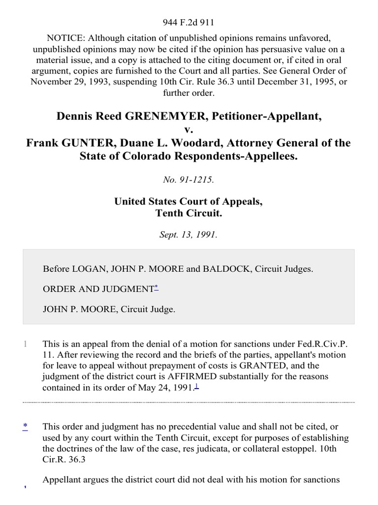 Dennis Reed Grenemyer v. Frank Gunter, Duane L. Woodard, Attorney ...