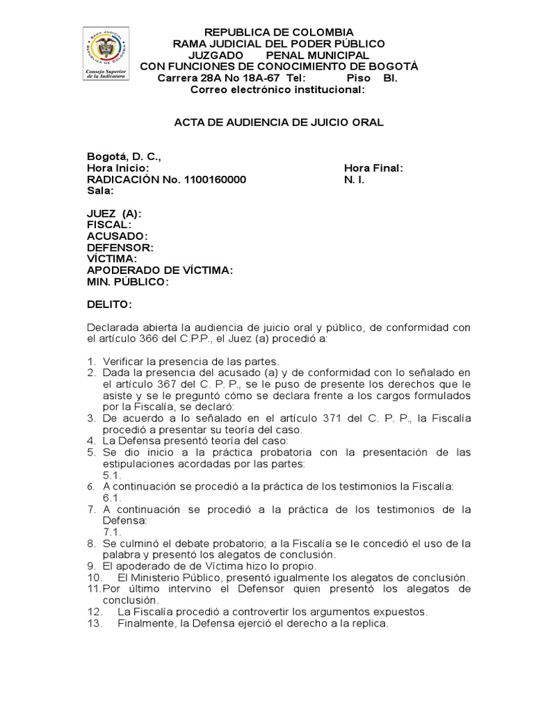 Acta de Audiencia de Juicio Oral | PDF