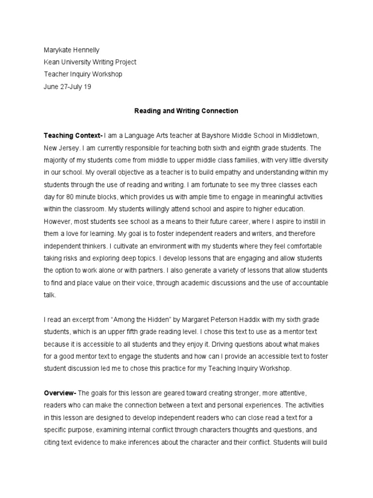 Reading and Writing Connection PDF Reading (Process) Teachers