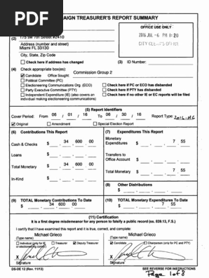 Michael C. Grieco campaign treasurer's report, 6-1-2016 to 6-30-2016