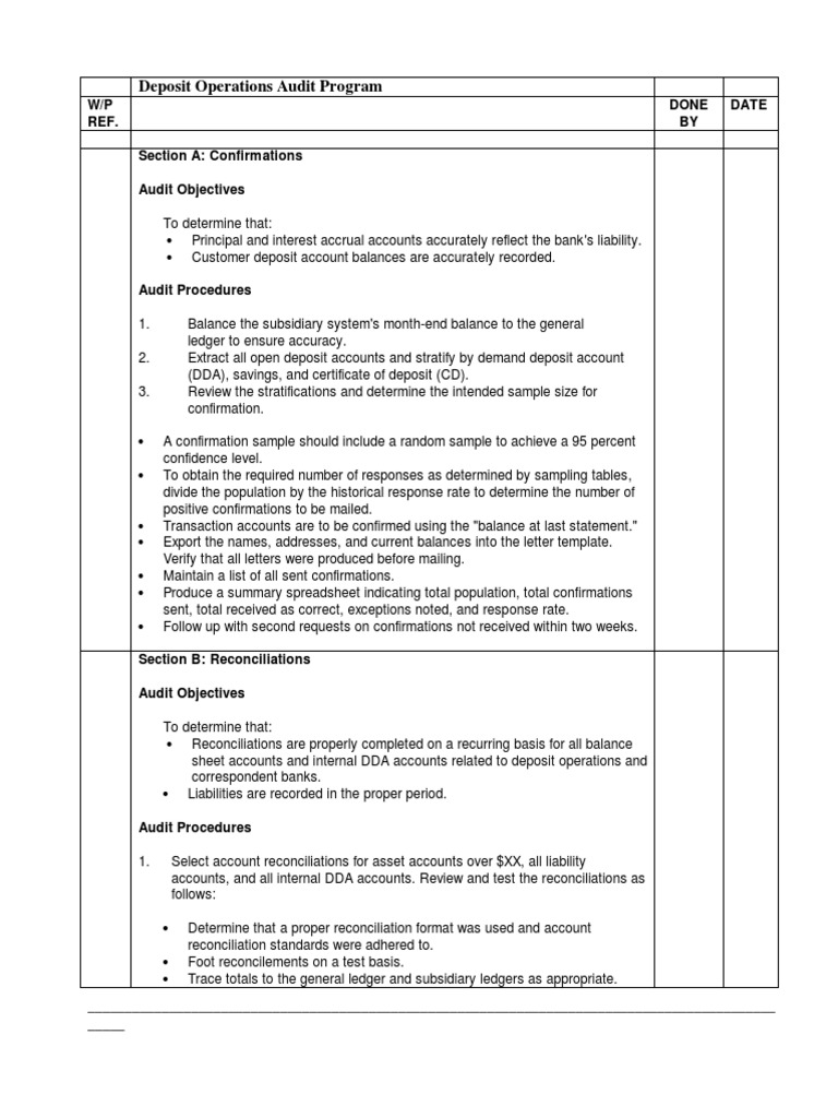 Deposit Operations Audit Program | PDF | Audit | Identity Document