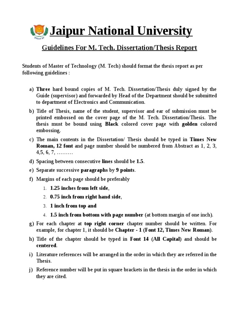 M.tech Guidelines For Thesis Writing | PDF | Thesis | Areas Of Computer ...