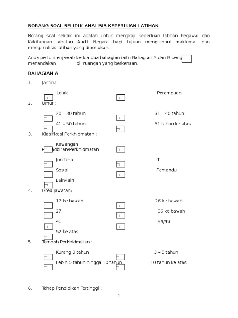 Borang Analisis Keperluan Latihan Pdf