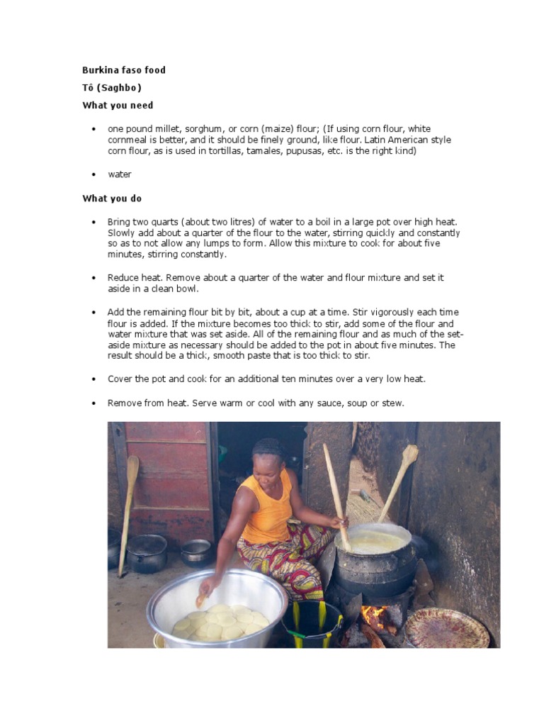 Burkina Faso Food Tô (Saghbo) What You Need | PDF