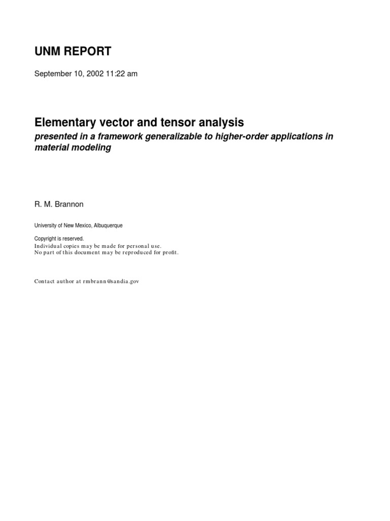Elementary Vector and Tensor Analysis - Brannon | PDF | Tensor | Matrix ...