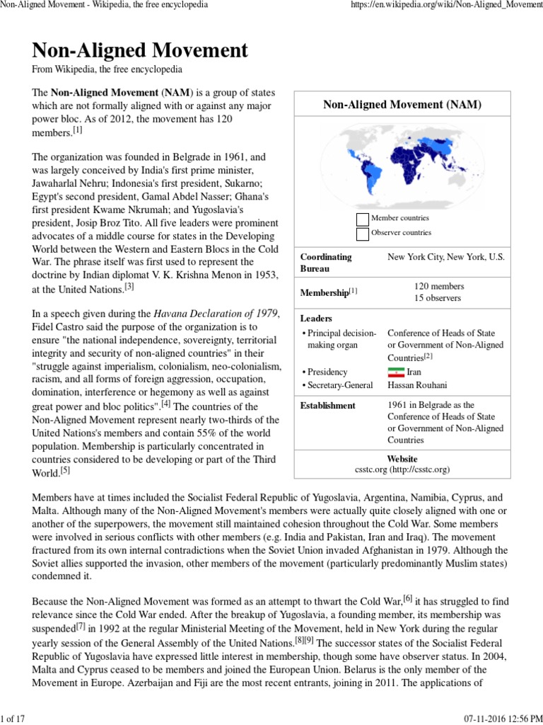 02.03 Non-Aligned Movement - Wikipedia, The Free Encyclopedia | PDF ...