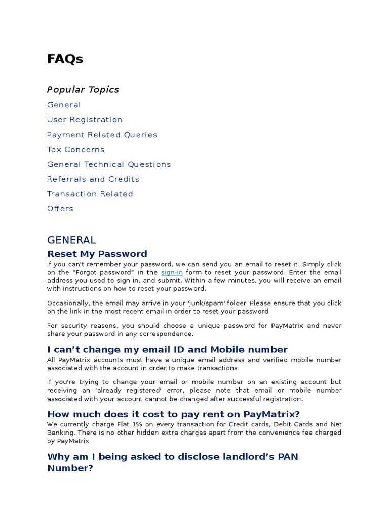 PayMatrix FAQs: Rent Payment Guide | PDF | Debits And Credits | Credit Card