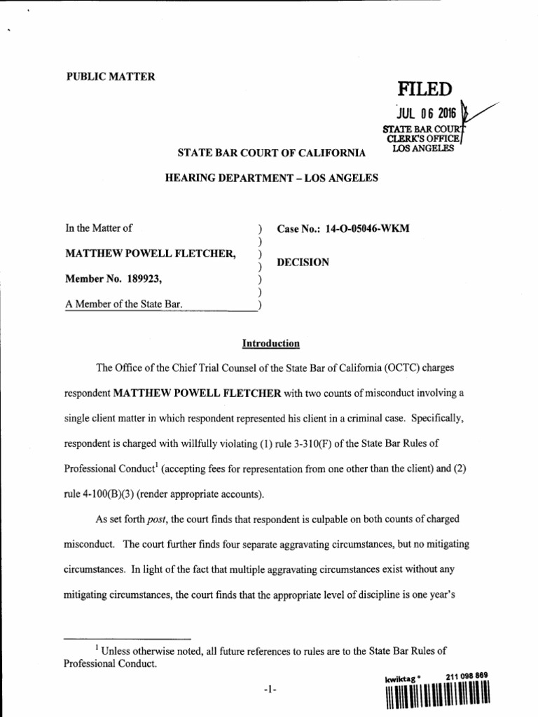 Filed: Case No.: 14-O-05046-WKM | PDF | Deposition (Law) | Brief (Law)