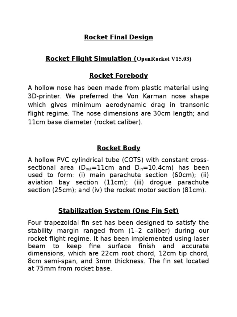 Rocket Final Design Rocket Flight Simulation (Openrocket V15.03) Rocket ...