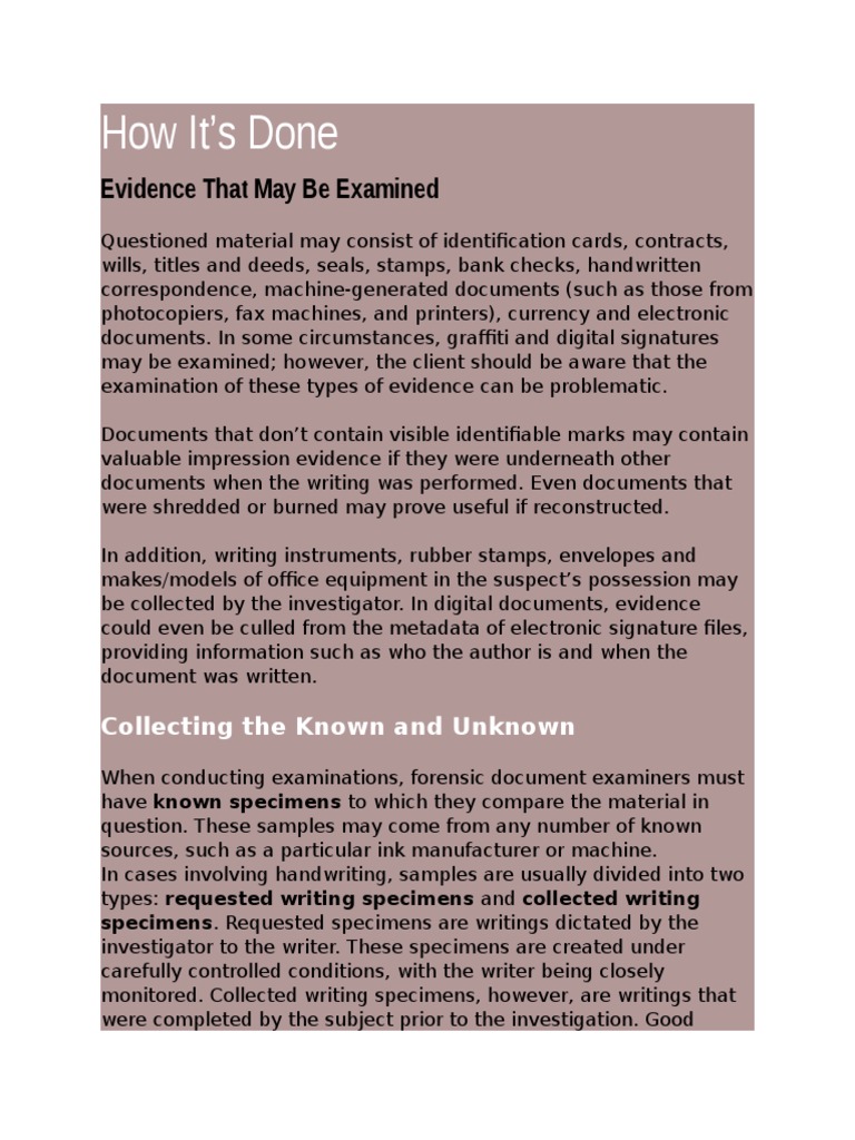 Forensic Document Examination Process | PDF | Science | Technology ...