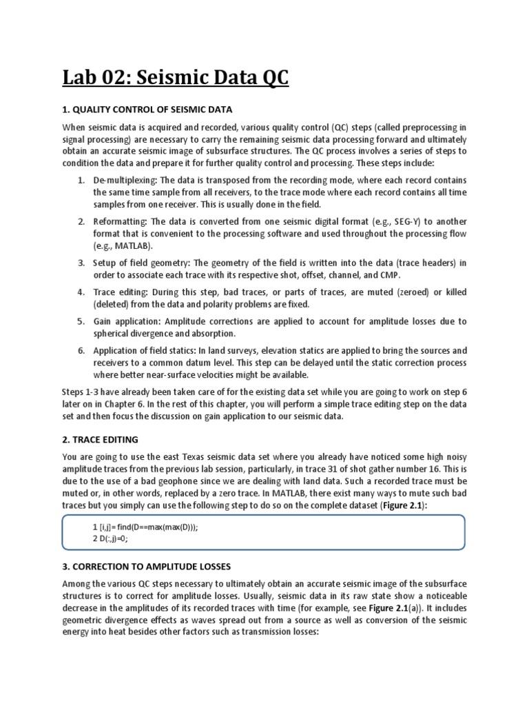 Lab 02 Seismic Data Qc Pdf Reflection Seismology Amplitude