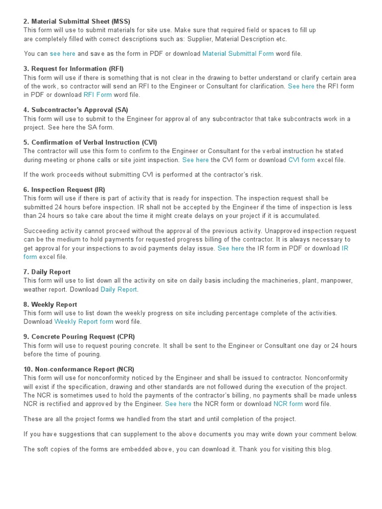 10 Project Forms That A QA - QC Engineer Must Have - Quality Assurance ...