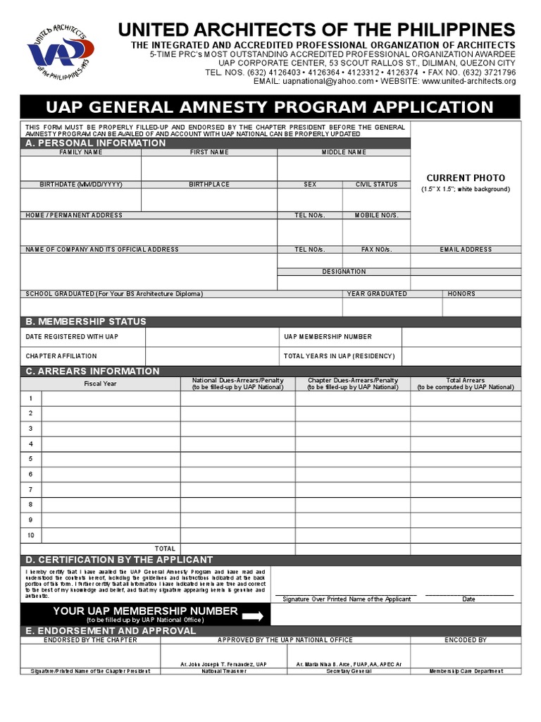 Annex a UAP General Amnesty Application Form Government Politics