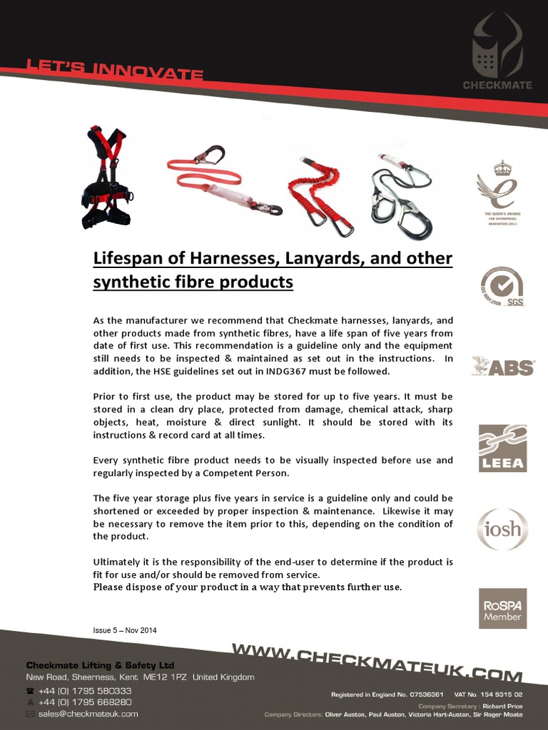 Lifespan of Harnesses, Lanyards, and Other Synthetic Fibre Products PDF
