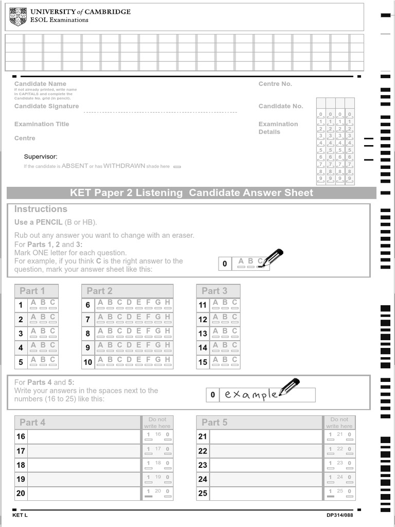Ket Answer Sheet Hoja de Respuesta Audio PDF
