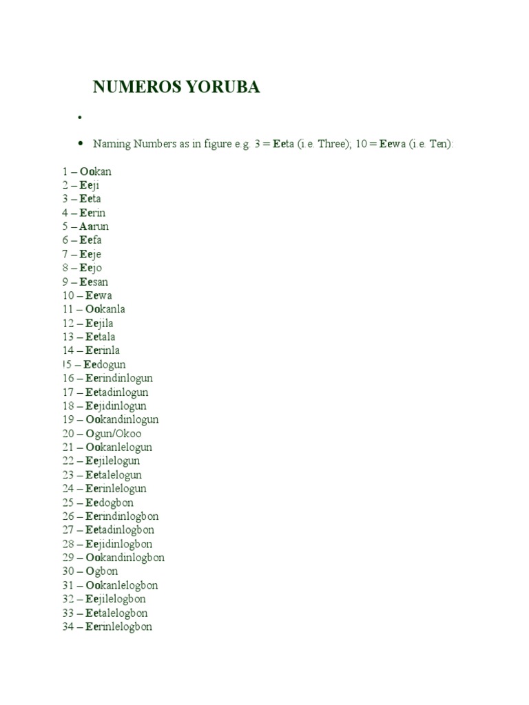 NUMEROS YORUBA.docx | Warfare Of The Industrial Era | Military Operations