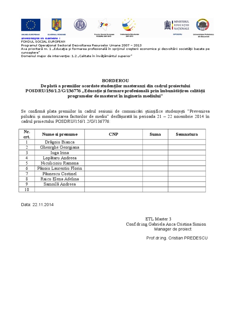 Borderou Cu Premiile | PDF