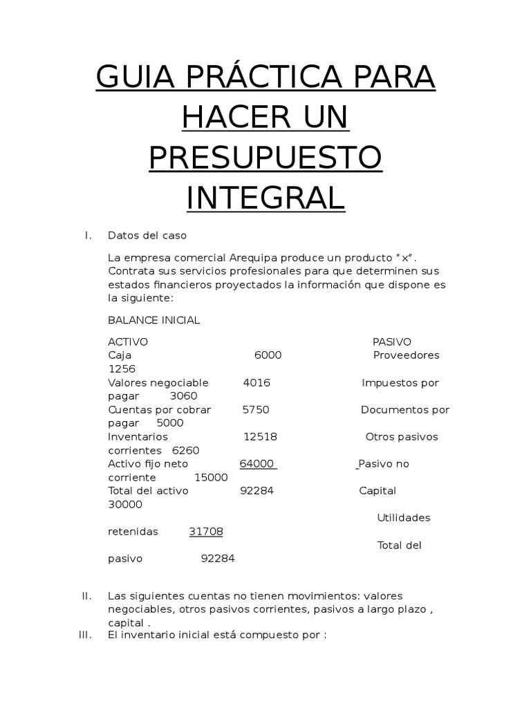Guía para Presupuesto Integral Empresarial | PDF | Finanzas y dinero