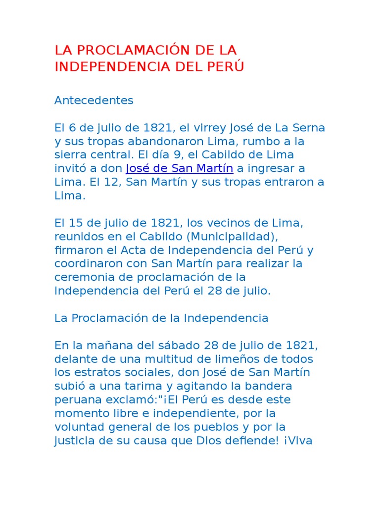 Proclamación de la Independencia del Perú | PDF | Historia