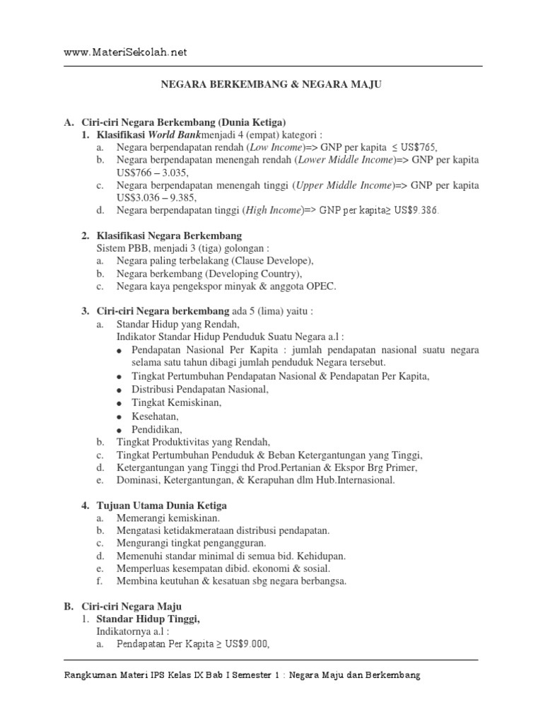 Materi Ips Kelas 9 Semester 1 Negara Berkembang Dan Negara Maju
