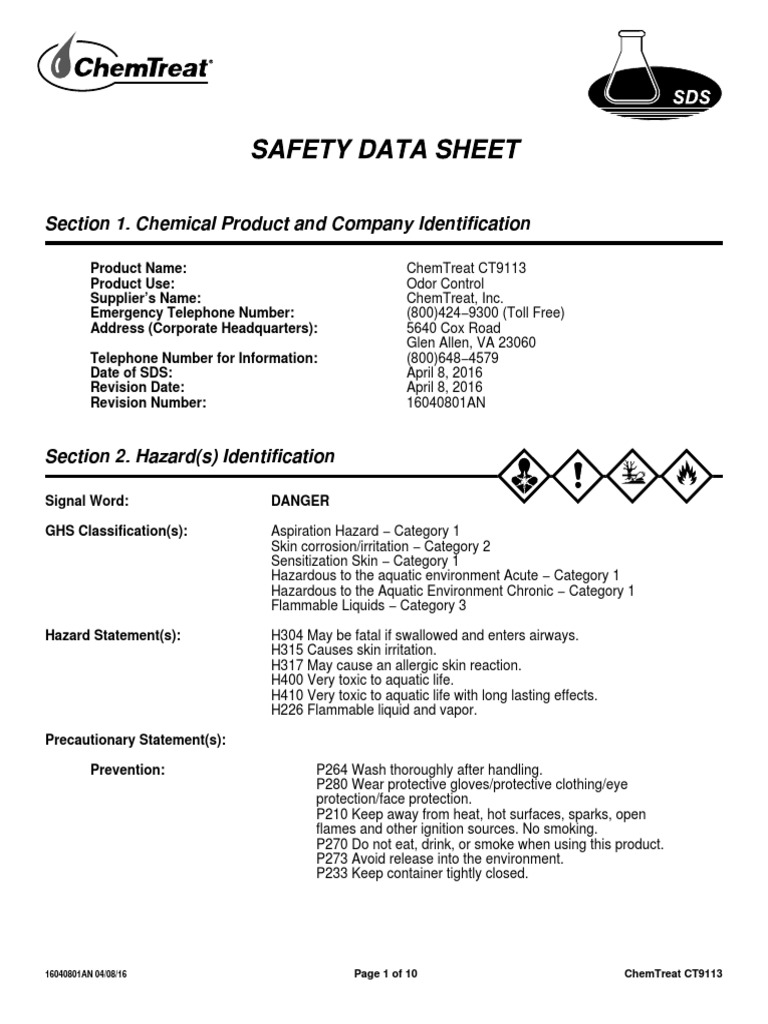 CHEMTREAT MSDS PDF