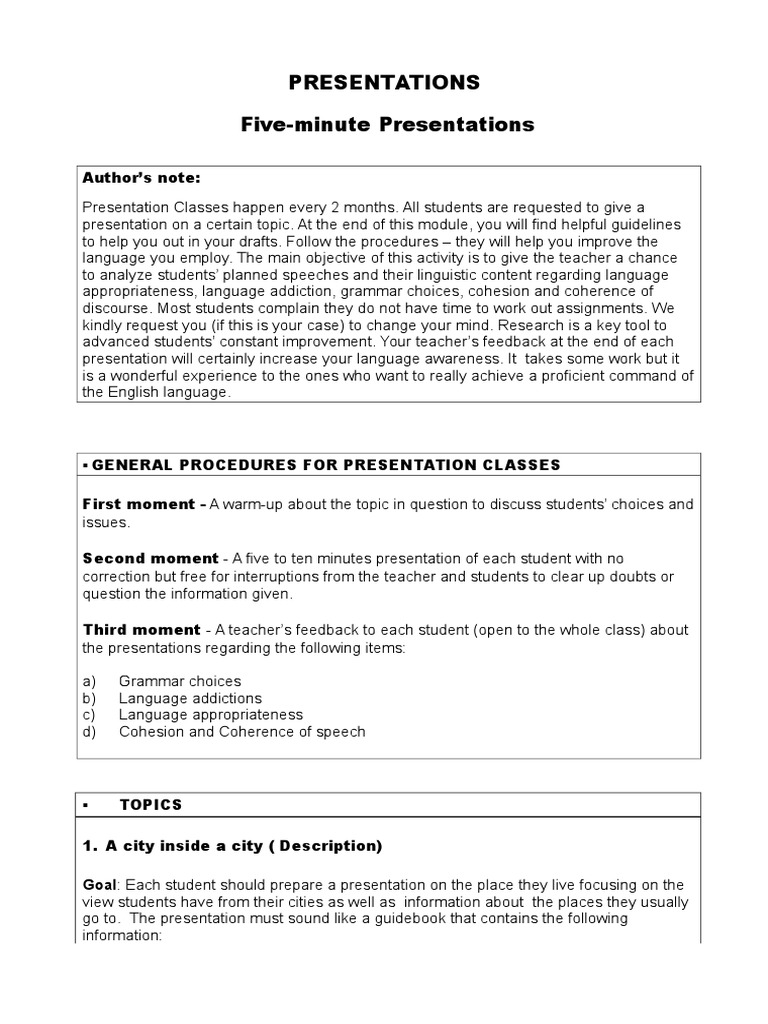 Presentations Five-Minute Presentations | PDF | Sentence (Linguistics ...