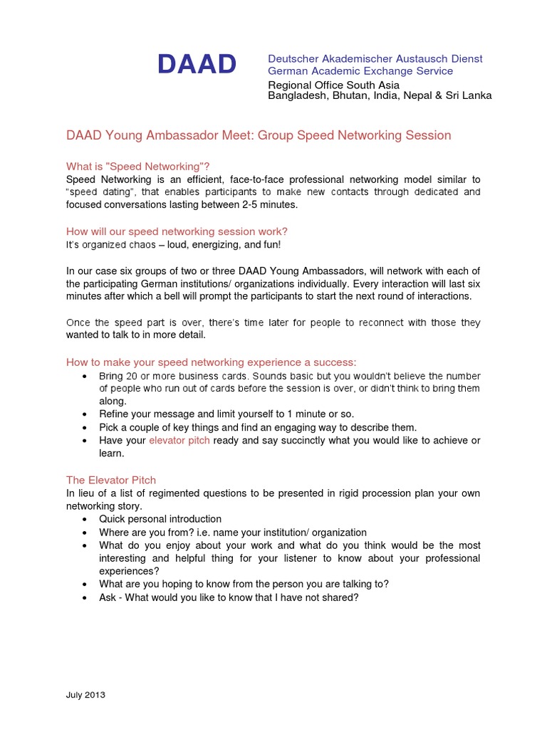 DAAD Young Ambassadors Speed Networking | PDF