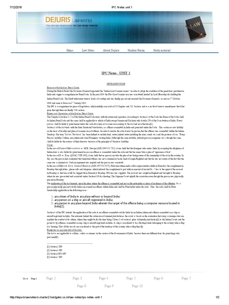 IPC Notes Unit 1 PDF | PDF | Crime & Violence | Crime Thriller