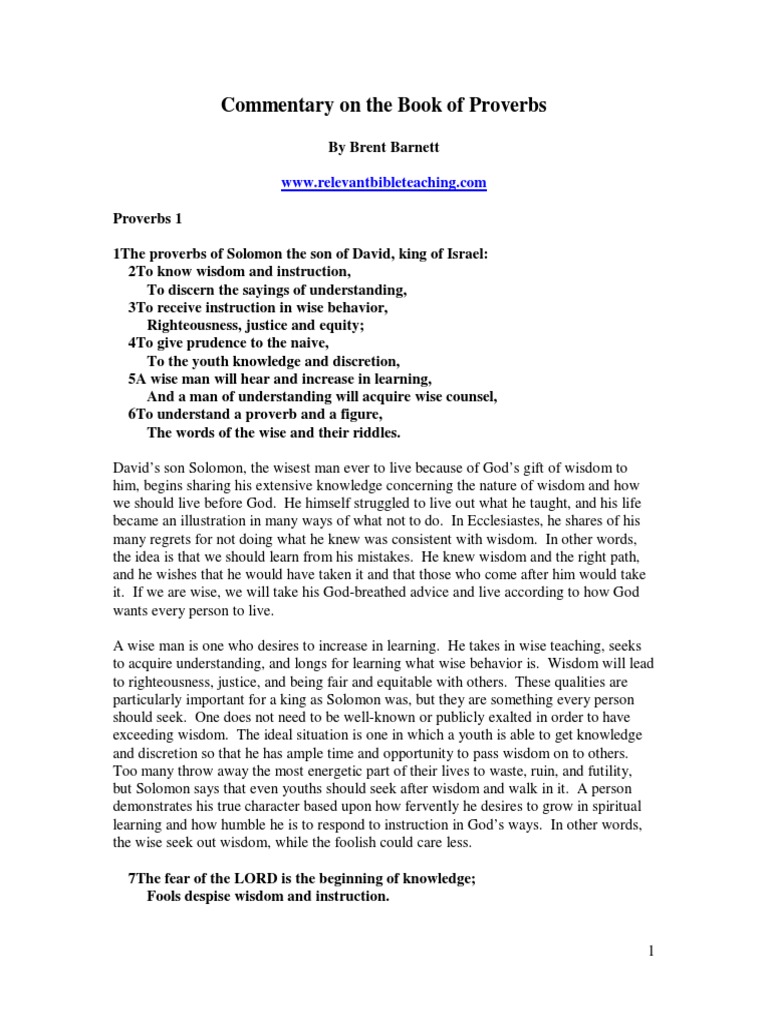 Commentary on Proverbs Chapter 1 | PDF | Wisdom | Book Of Proverbs